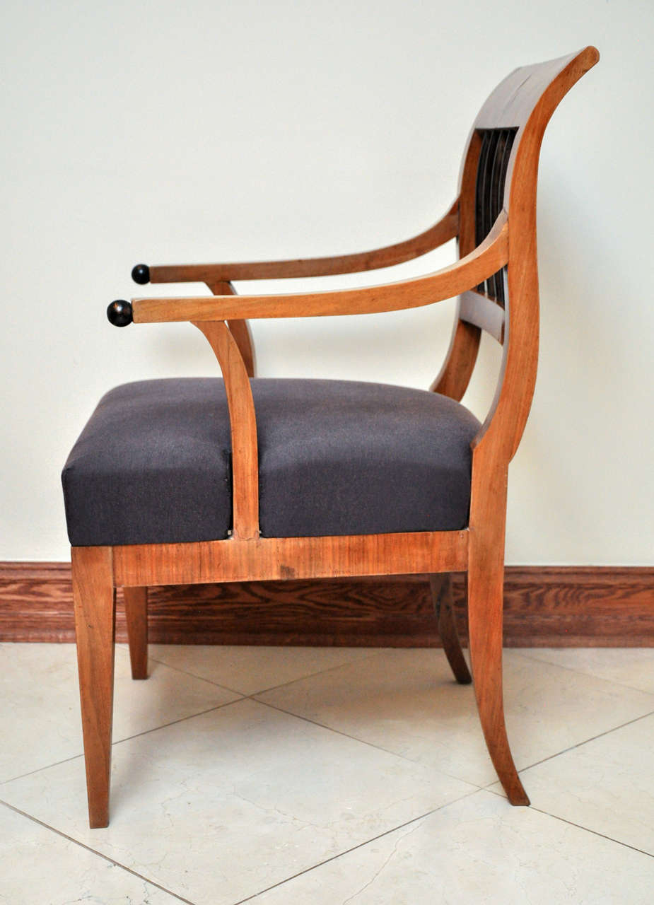 Biedermeier Walnut Armchair with Ebonized Details In Excellent Condition In Chicago, IL