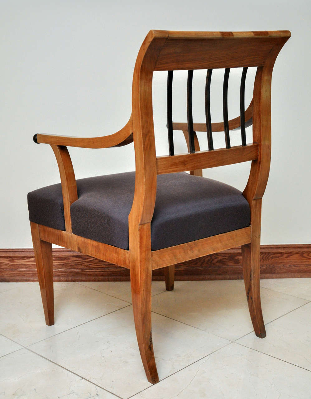 Biedermeier Walnut Armchair with Ebonized Details 1