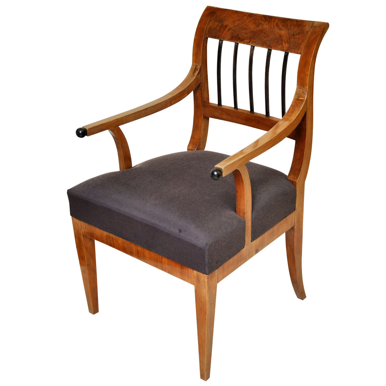 Biedermeier Walnut Armchair with Ebonized Details
