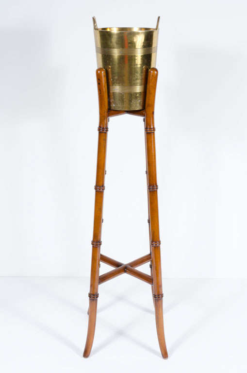 Brass Ice Bucket on Faux Bamboo Stand by Maitland-Smith 5