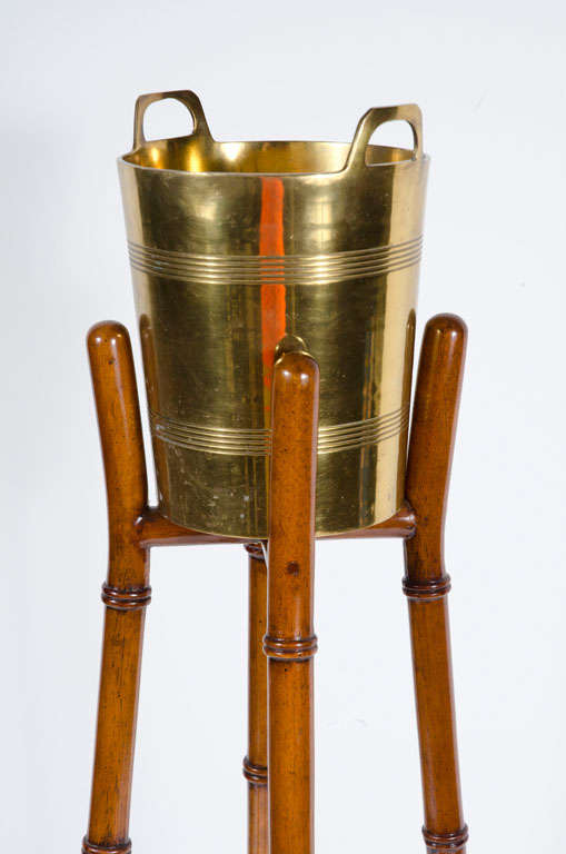 Philippine Brass Ice Bucket on Faux Bamboo Stand by Maitland-Smith