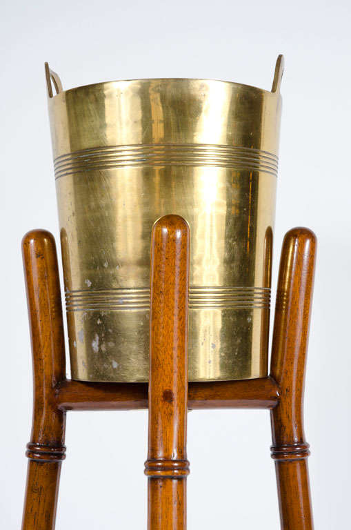Brass Ice Bucket on Faux Bamboo Stand by Maitland-Smith In Excellent Condition In New York, NY