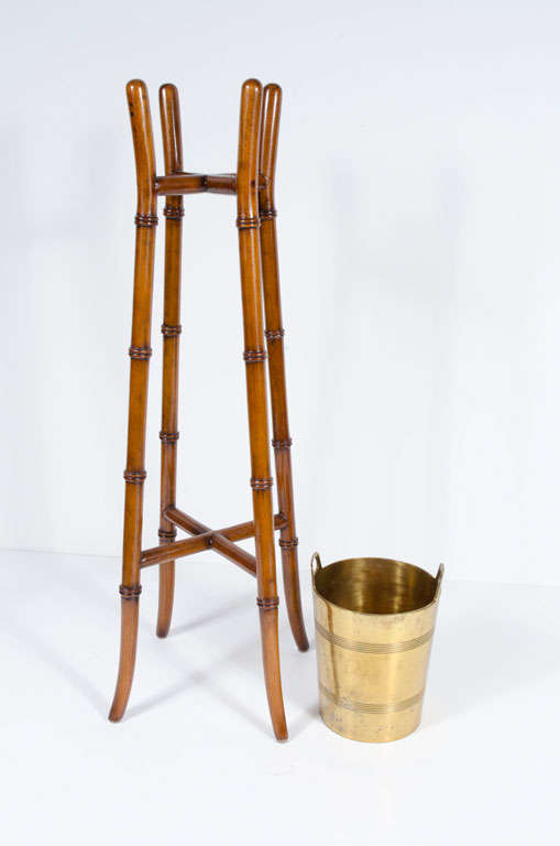 Mid-20th Century Brass Ice Bucket on Faux Bamboo Stand by Maitland-Smith