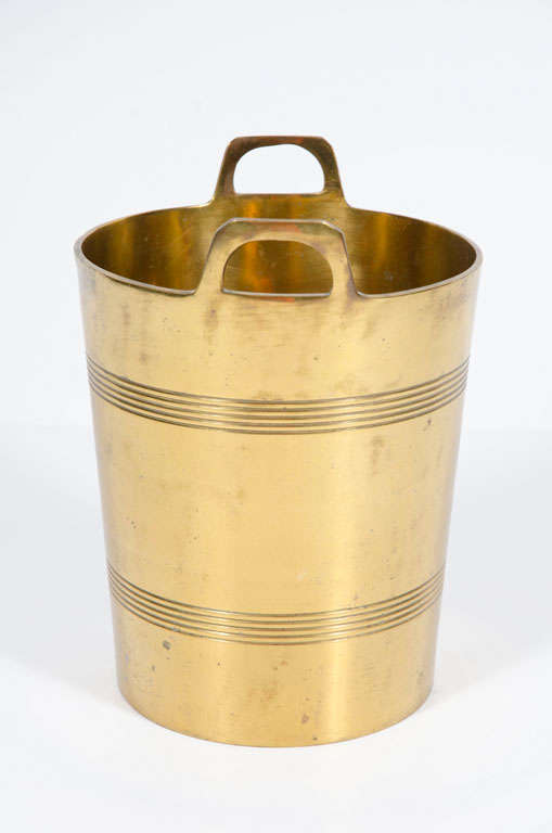 Brass Ice Bucket on Faux Bamboo Stand by Maitland-Smith 2