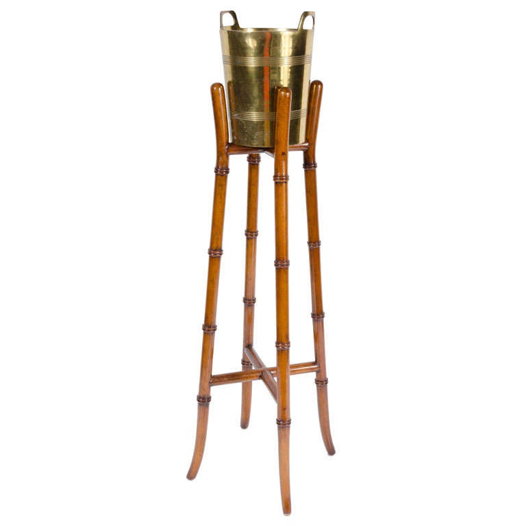Brass Ice Bucket on Faux Bamboo Stand by Maitland-Smith