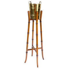 Retro Brass Ice Bucket on Faux Bamboo Stand by Maitland-Smith