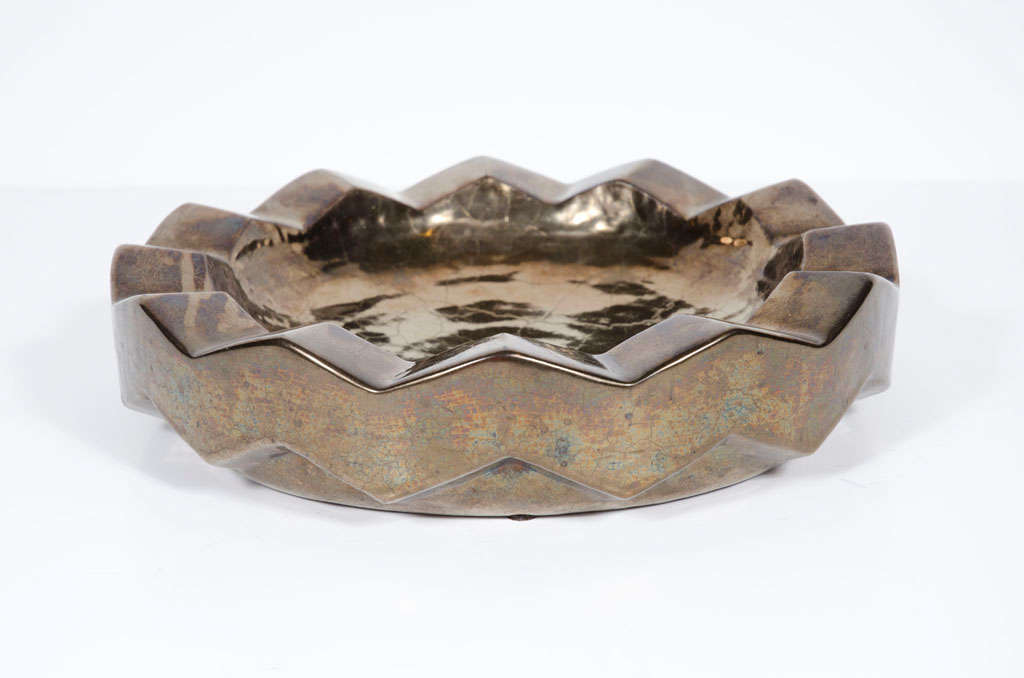 Ceramic Gunmetal Lustre Ware Zig Zag Bowl by Design Technics 1