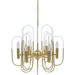 Glass and Brass Rod Tracery Chandelier by Sciolari Glass and Brass Rod Tracery Chandelier by Sciolari