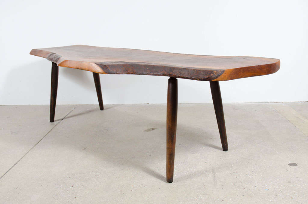 Oiled American Free Edge Walnut Slab Cocktail Table by Roy Sheldon For Sale