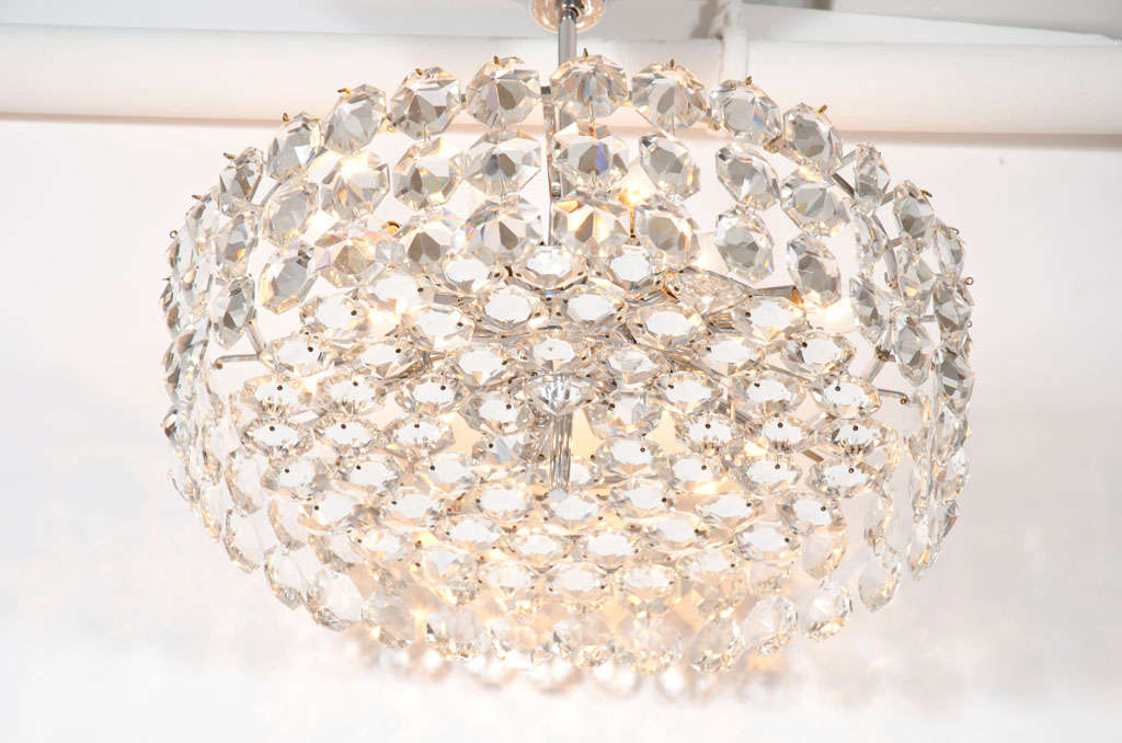Mid-20th Century Austrian Crystal Drum Chandelier by Bakalowits and Sohne For Sale