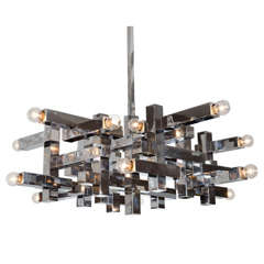 Polished Chrome Steel Square Tube Chandelier by Sciolari