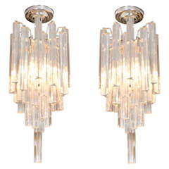 Pair of Petite Tiered Crystal Chandeliers by Venini
