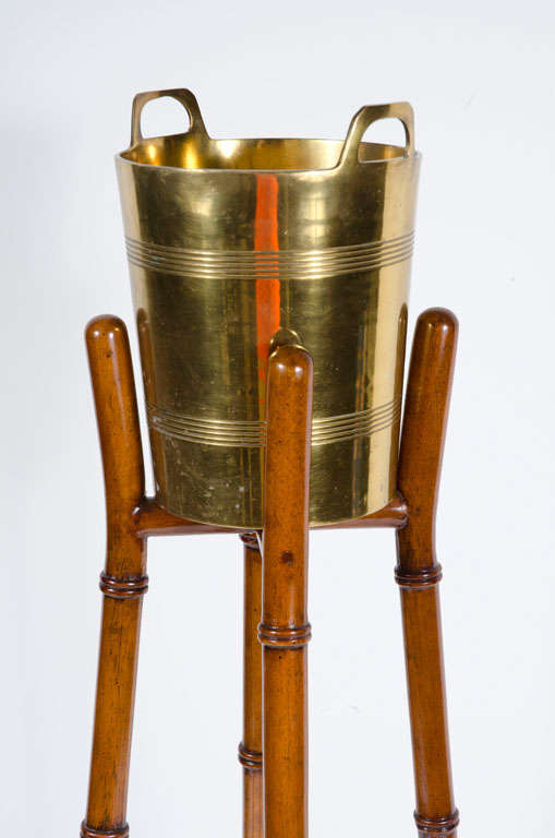 Brass Ice Bucket on Faux Bamboo Stand by MaitlandSmith at 1stDibs