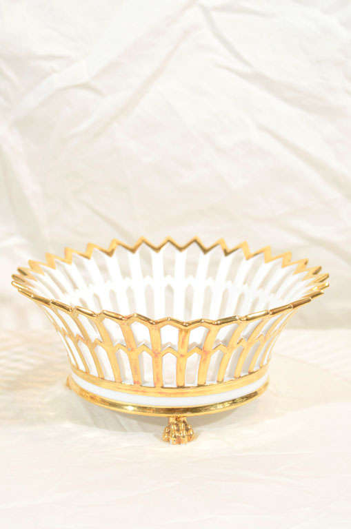 Neoclassical A Pair of French Gilded Low Porcelain Baskets