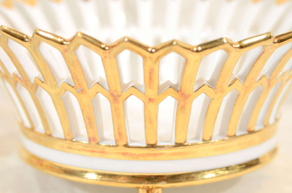 19th Century A Pair of French Gilded Low Porcelain Baskets