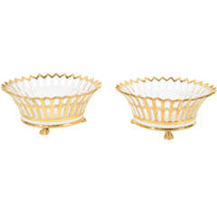 A Pair of French Gilded Low Porcelain Baskets