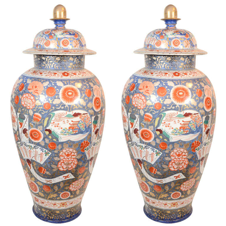 A Pair of  Large Imari Temple Jars