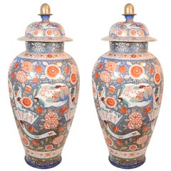 A Pair of  Large Imari Temple Jars