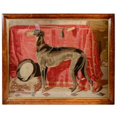 Antique A Large English Tapestry Needlework of a Royal Whippet, Eos