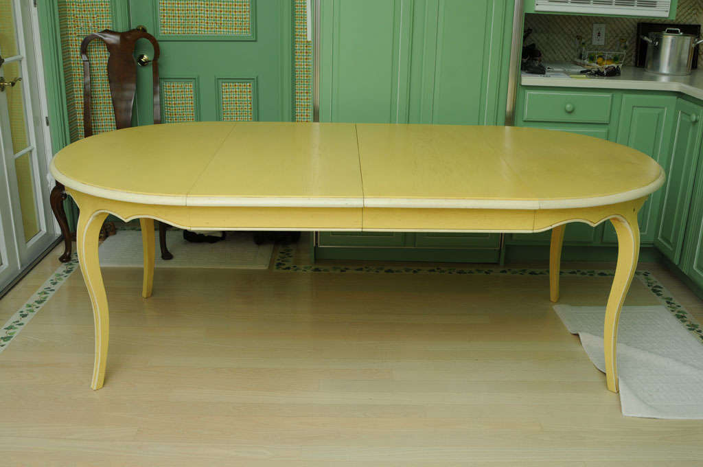 Late 20th Century French Provencal Painted Oak Dining Table with Two Leaves