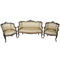 1930's French Settee Suite with Two Armchairs