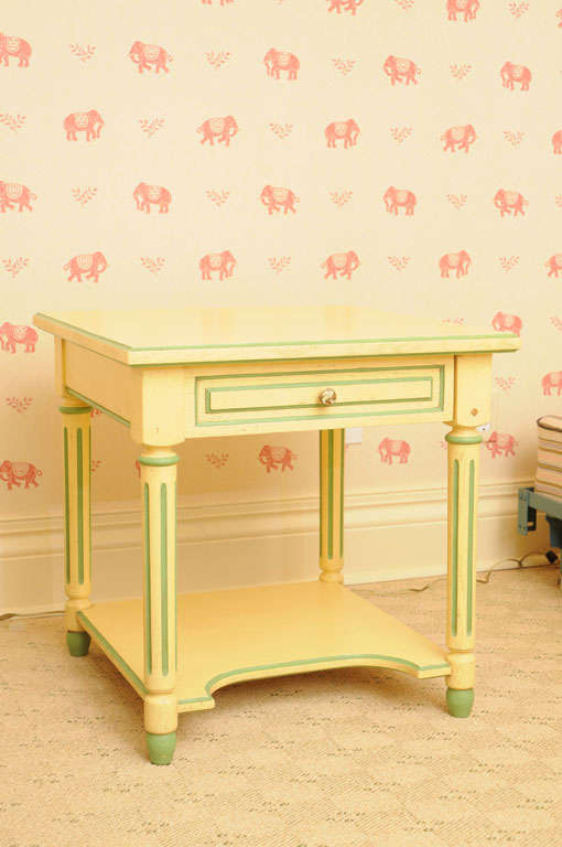 French Provencal Painted Oak Side Table With Drawer and Shelf