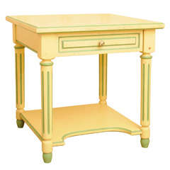French Provencal Painted Oak Side Table With Drawer and Shelf