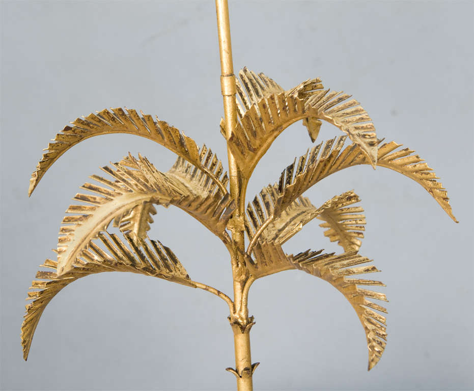 Tôle Pair of Painted and Gilded Tole Palm Tree Lamps