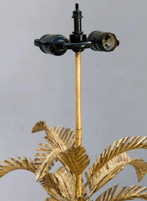 Pair of Painted and Gilded Tole Palm Tree Lamps 2