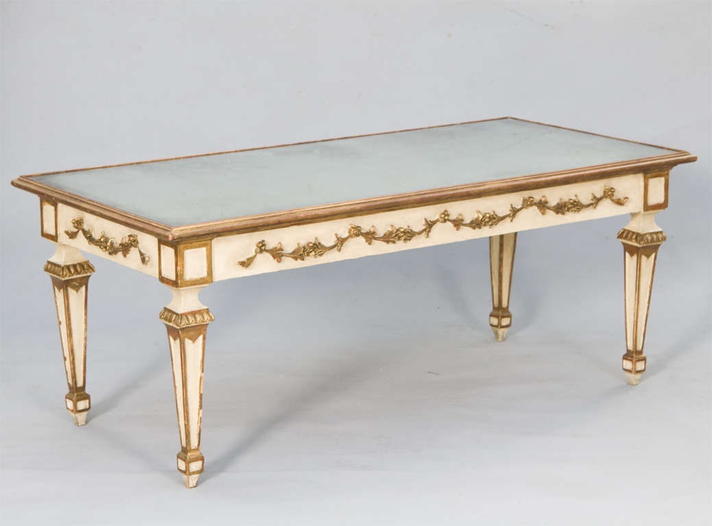 Italian Painted and Parcel Gilt Coffee Table with Mirrored Top