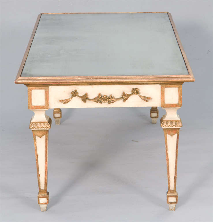 Mid-20th Century Painted and Parcel Gilt Coffee Table with Mirrored Top