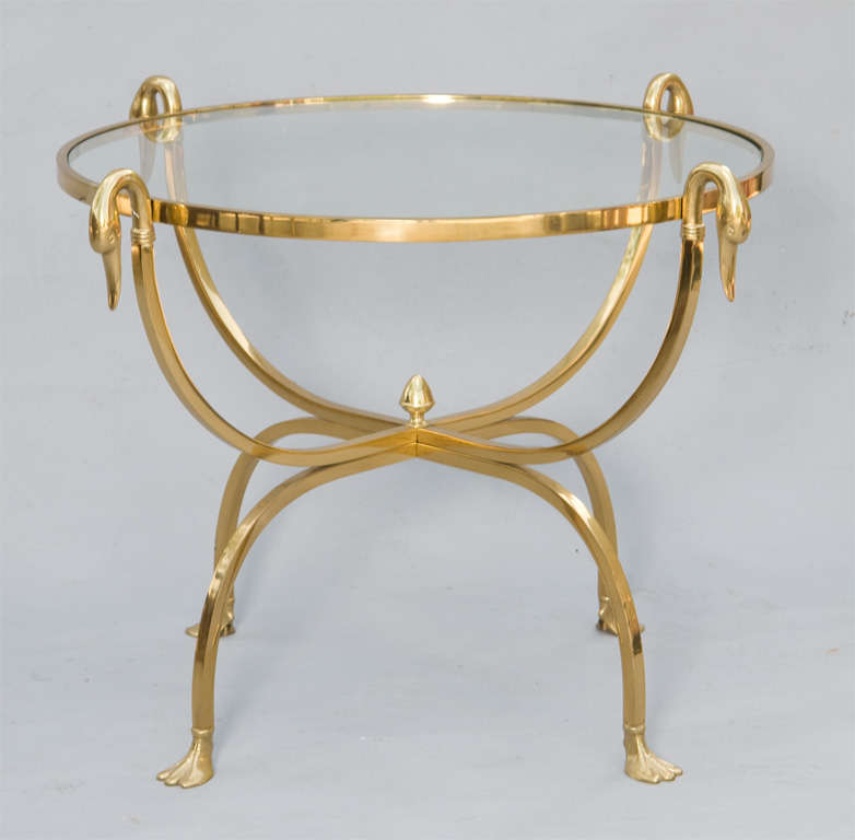 Italian Brass End Table with Swan Neck and Webbed Foot Details