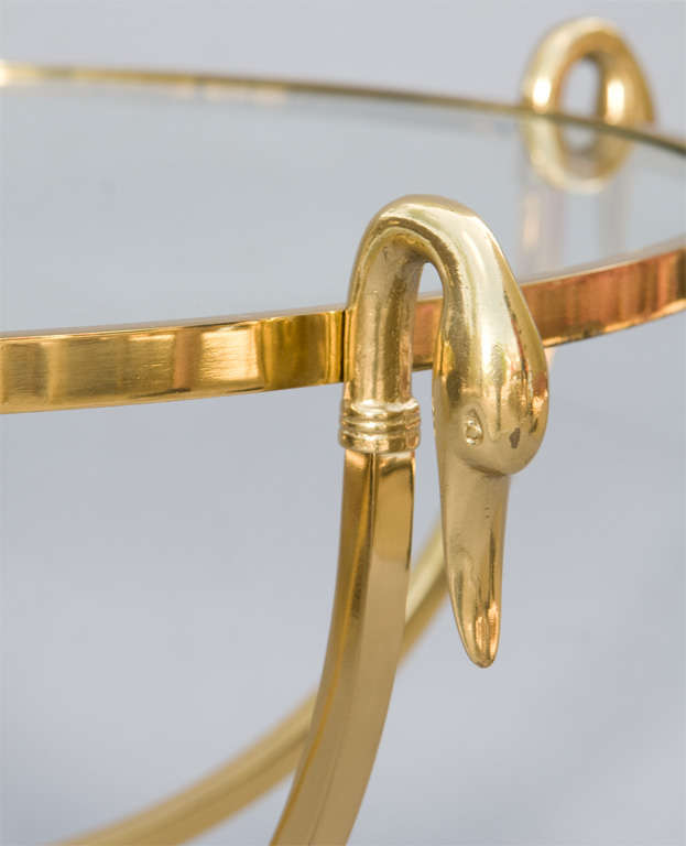 Mid-20th Century Brass End Table with Swan Neck and Webbed Foot Details