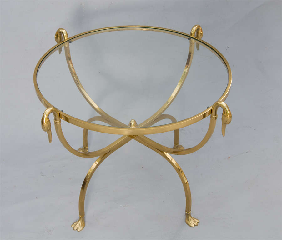 Brass End Table with Swan Neck and Webbed Foot Details 3