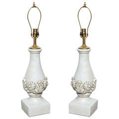 Antique Gorgeous Pair of Porcelain Lamps with Delicate Flowers