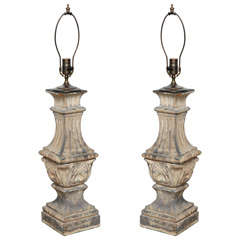 Antique Pair of Lamps with Leaf Carvings