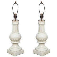 Antique Pair of Porcelain Lamps with Ridges