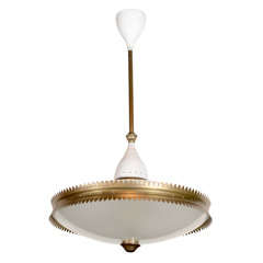 Exceptional Modernist Chandelier with Frosted Glass Disc Design