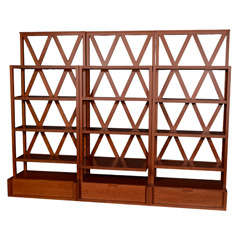 Vintage Set of Three Modernist Bookcases with Trellis Design by Maxalto