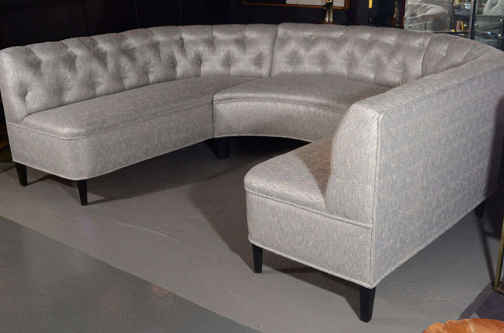 American Exceptional Hollywood Tufted Sectional Sofa/Banquette in Metallic Boucle