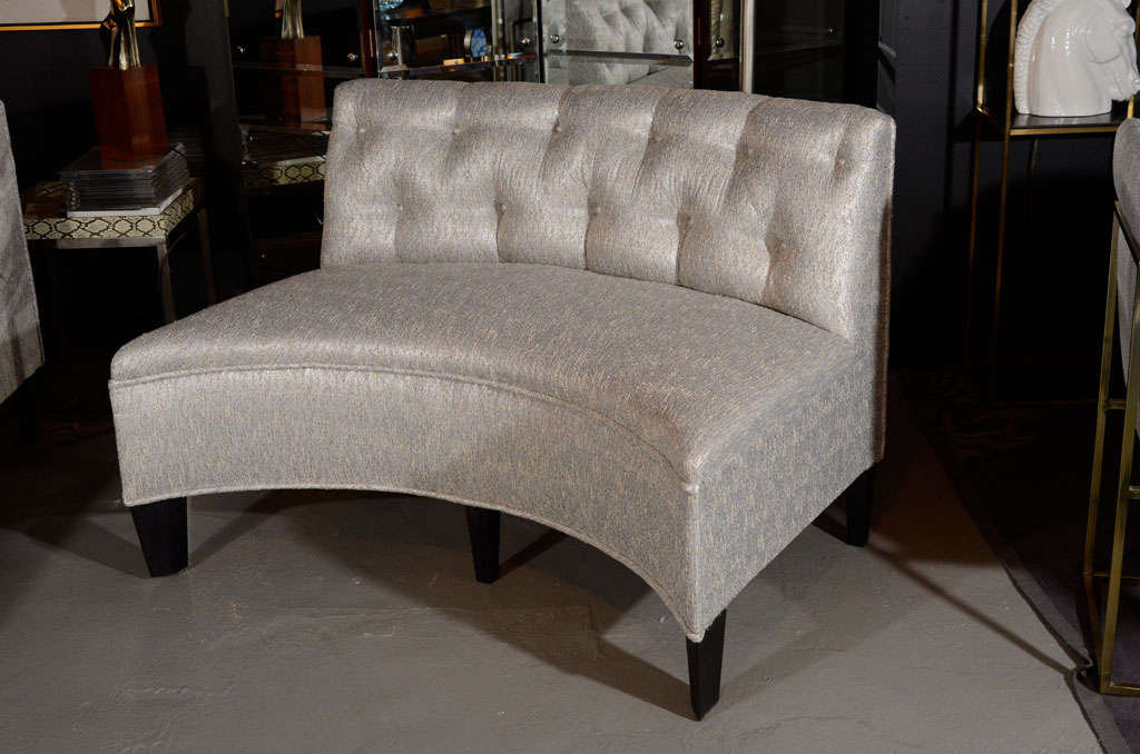 Mid-20th Century Exceptional Hollywood Tufted Sectional Sofa/Banquette in Metallic Boucle