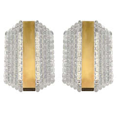 Pair of Exquisite Textured Glass Sconces wtih Hexagon Design
