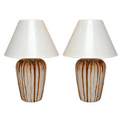 Pair of Mid Century Carmel Drip Glazed Table Lamps
