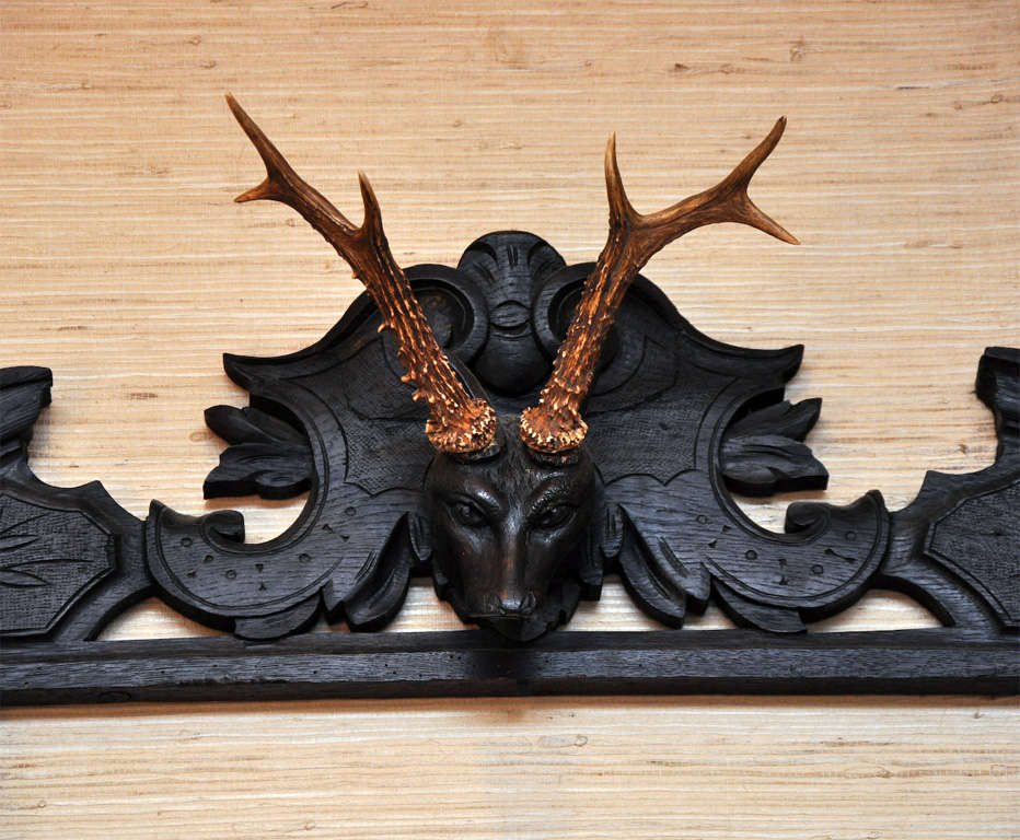 Unknown Black Forest Gun Rack with Carved Deer Head with Antlers