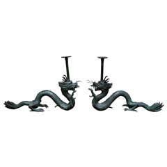 Pair of Bronze Dragon Candlesticks