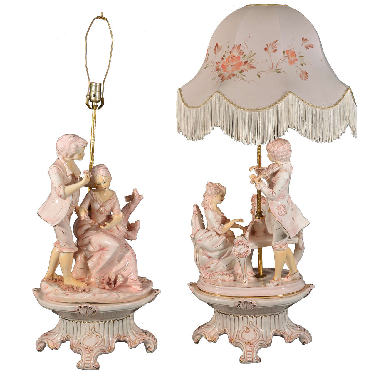 1950's Pair of Capi-de-monte Figural table lamps