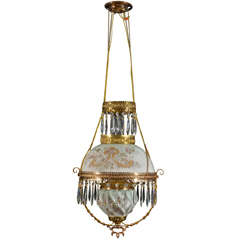 Antique Hanging Oil Lamp, Electrified