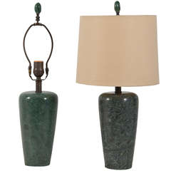 Turned Green Marble Table Lamps, 1950s