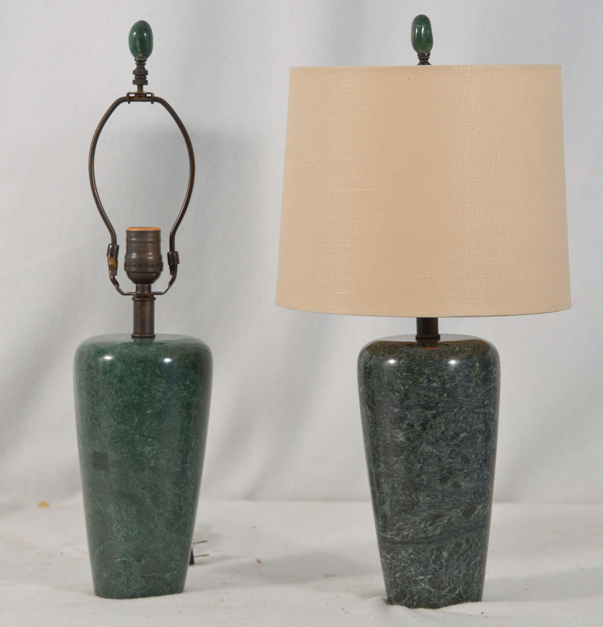 Turned Green Marble Table Lamps, 1950s at 1stDibs