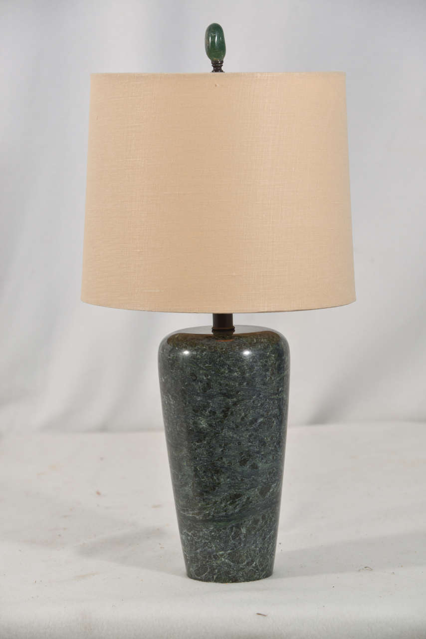 Turned Green Marble Table Lamps, 1950s at 1stDibs